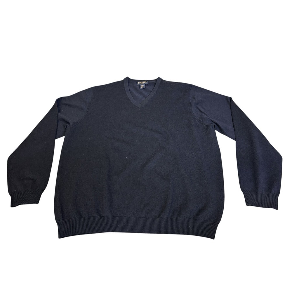 Brooks Brothers Sweater Mens XL Dark Blue Stretch‎ Merino Wool V Neck Pullover